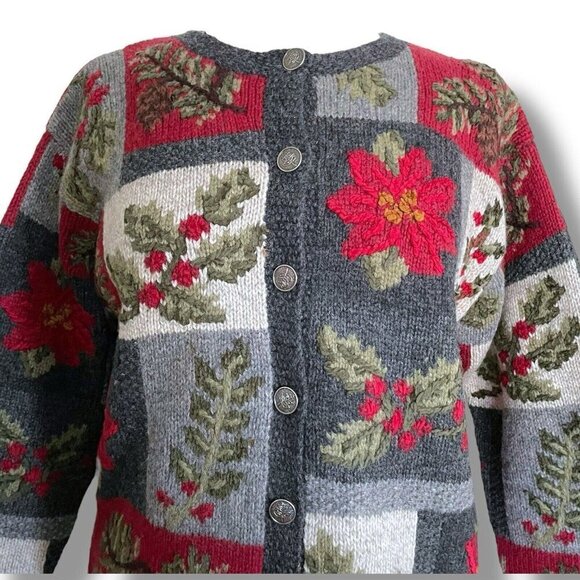 Nomadic Traders Women Cardigan Sz Small Gray Red Wool Embroidered Floral Sweater - Picture 2 of 11